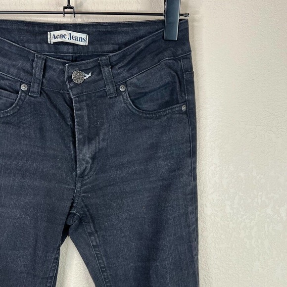 Acne Jeans Women High Rise‎ Straight Leg Denim Jeans Raw Hem Black 27 Core - Picture 3 of 13